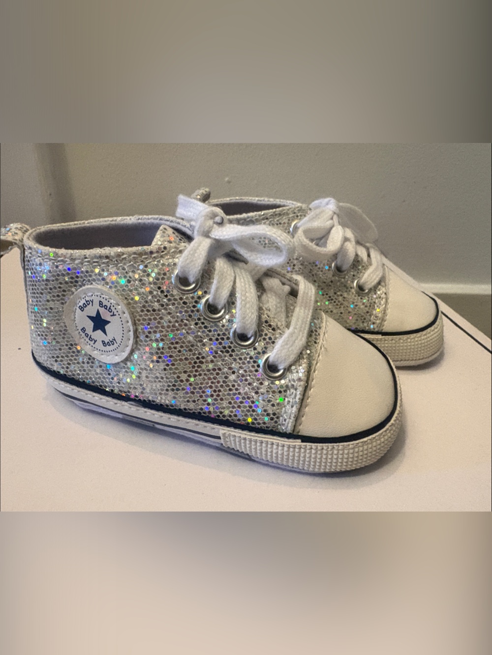 Baby Baby Silver Glitter High-Top Kids Sneakers